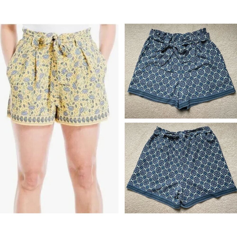 Max Studio Paperbag High Waisted Floral Crepe Tie Waist Shorts - 35753